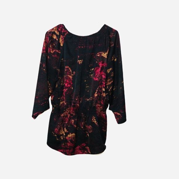 Calvin Klein Long Sleeve Black & Red Floral Top / Blouse, Medium - Picture 2 of 4
